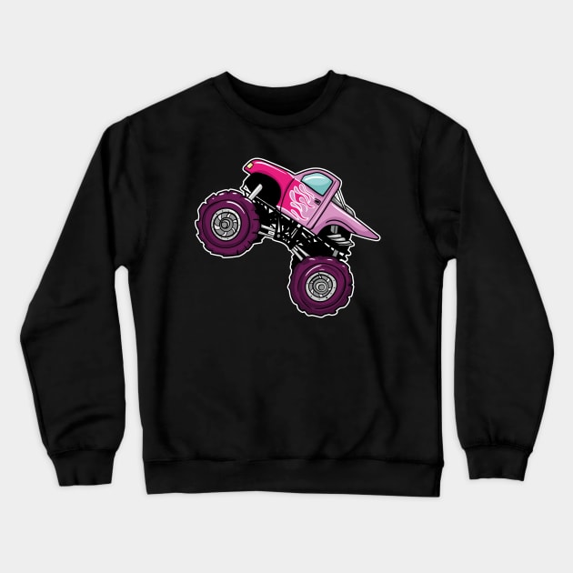 Pink Monster Truck Crewneck Sweatshirt by LetsBeginDesigns